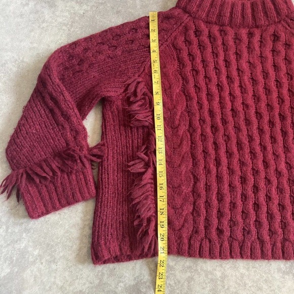 Eleven Six Sweater Womens Large Lorena Fringed Cable Knit Alpaca Blend Burgundy - Picture 7 of 11